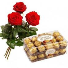 3 Red roses with Ferrero Chocolate