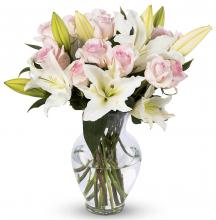 Pink Roses and White Lilies in a vase