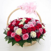 50 Mixed Roses in a basket
