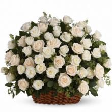 50 White Roses Basket