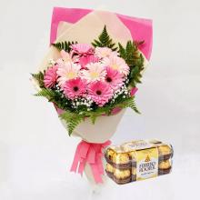 Pink Gerberas bouquet and Ferrero Rocher