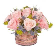 12 Pink Roses Basket