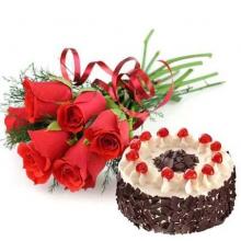 6  Red roses bouquet and 1 kg cake